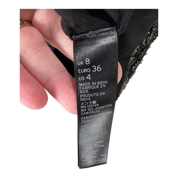 Black Silver Intricate Beaded Sleeveless Cocktail Mini Dress Full Back Zipper S4 - Picture 9 of 16